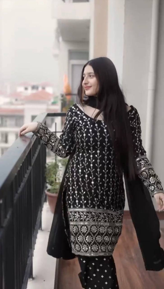 Zareen Noir Embroidered Plazo Suit Set ✨🖤