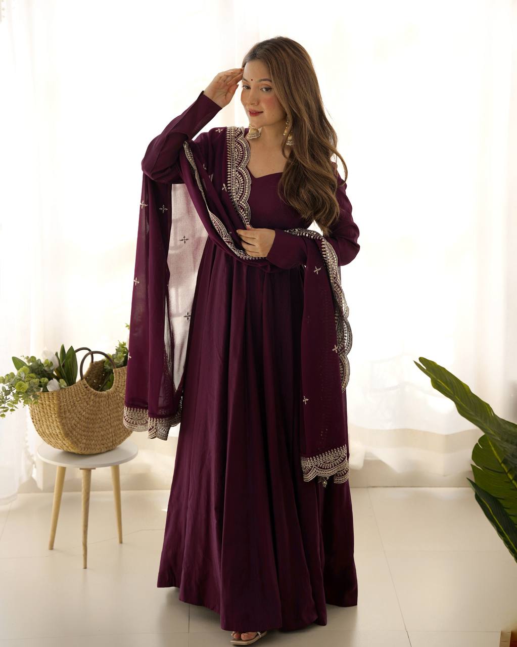 Luxury Roman Silk Chanderi Fully Flared Anarkali Suit Set For Women ✨