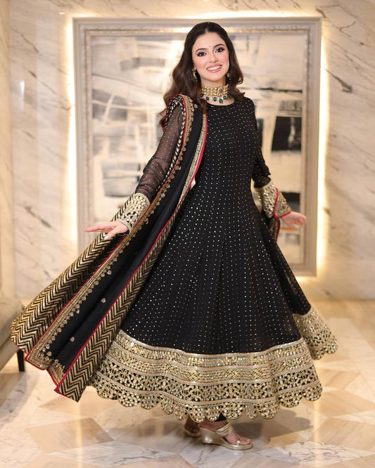 Exquisite Faux Blooming Anarkali Suit Set β Heavy Zari & Sequins Work