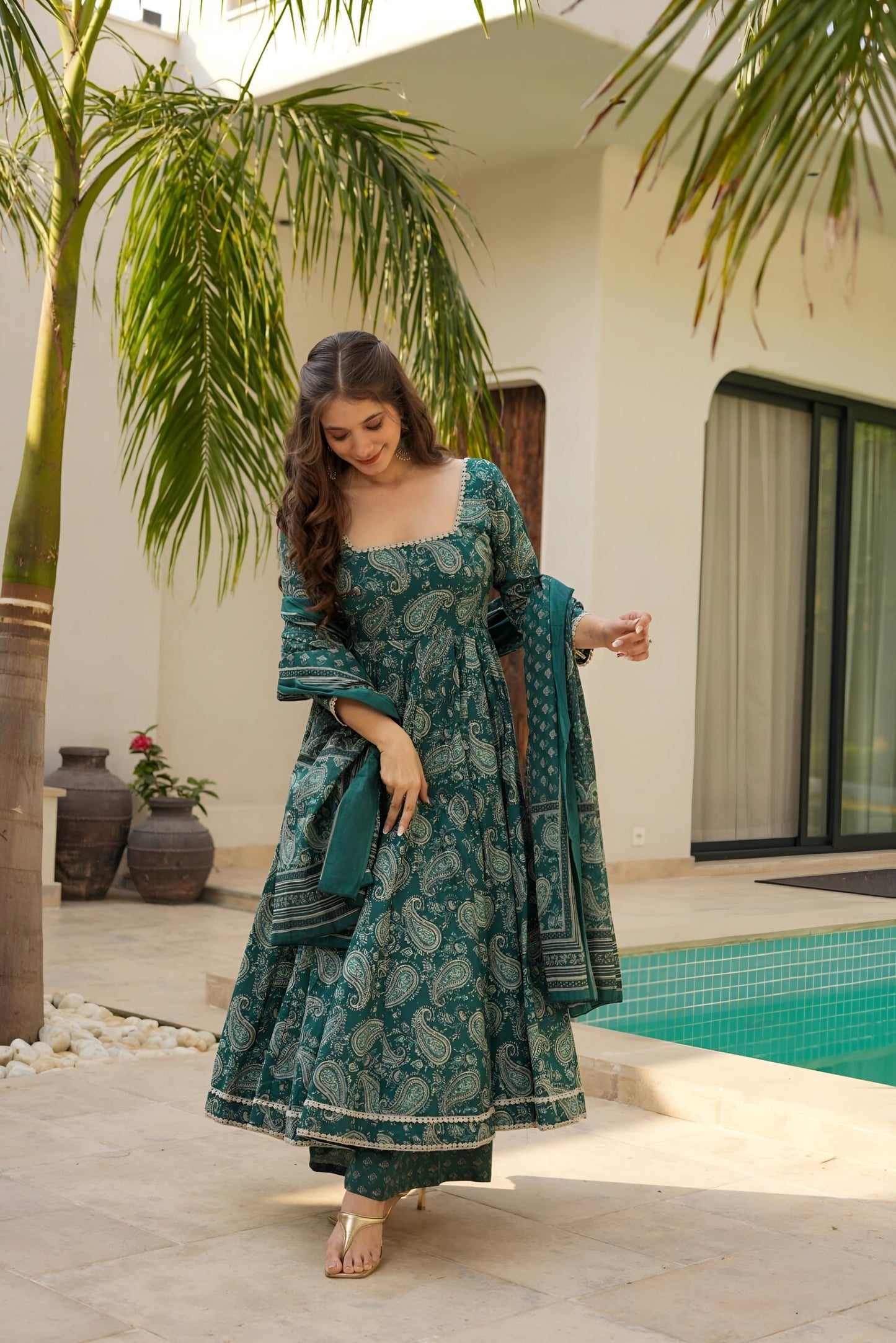 Elaira Printed Muslin Anarkali Set ✨🌸