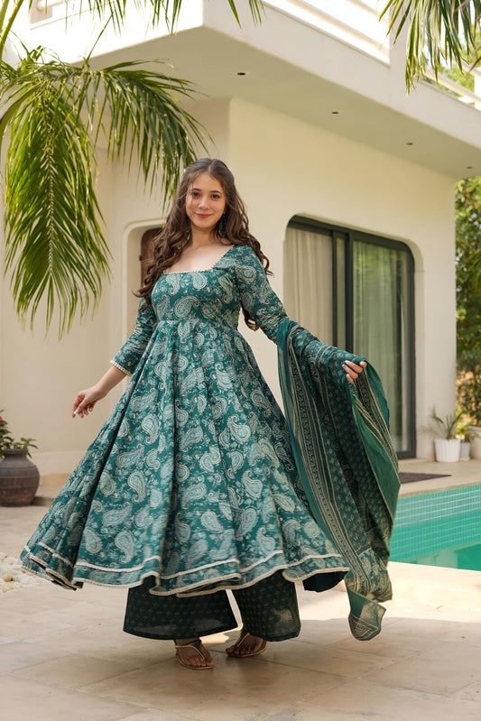 Elaira Printed Muslin Anarkali Set ✨🌸