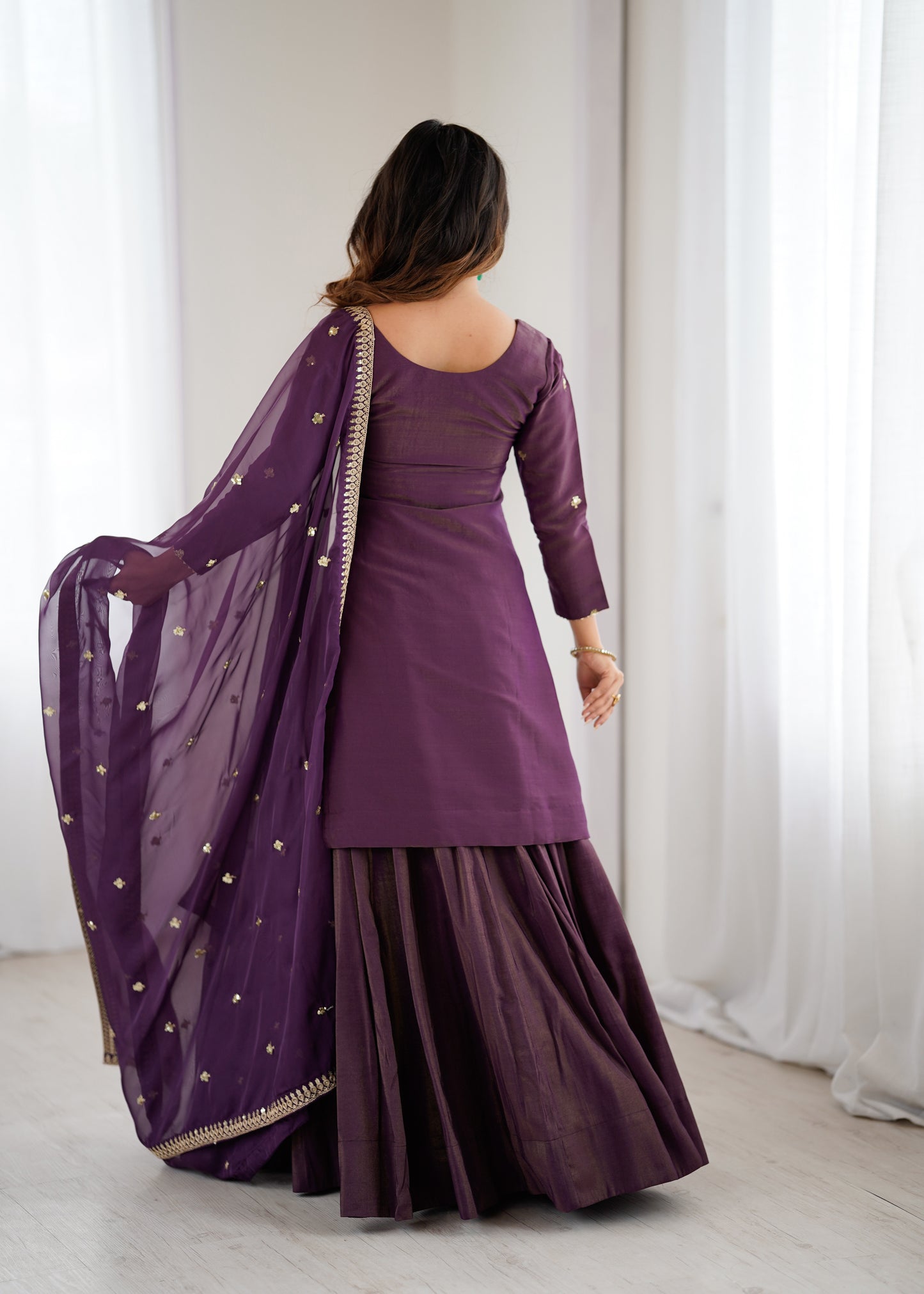 Royal Roman Shimmer Silk Kurta Lehenga Set For Women 👑