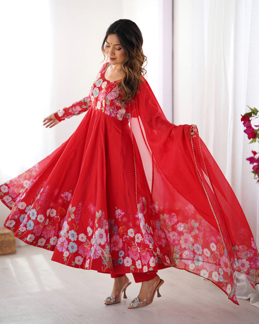 Floral Organza Silk Anarkali Suit Set For Women – Wedding & Festive Collection 🌸