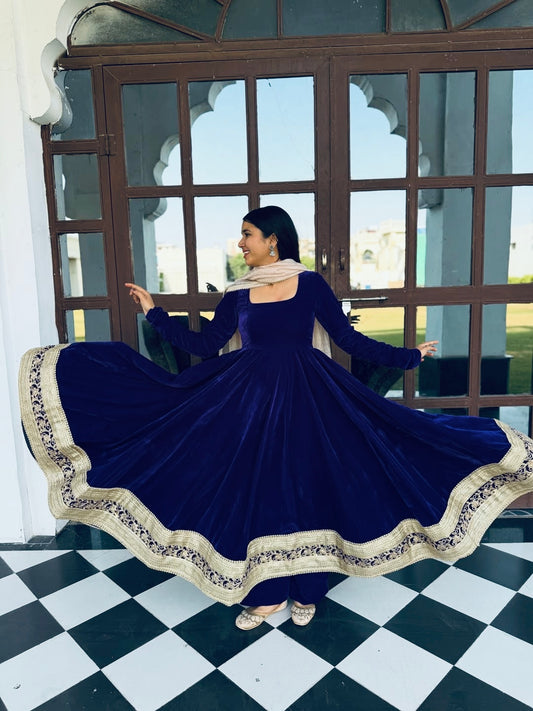 Azure Royale Velvet Anarkali Set 💙✨