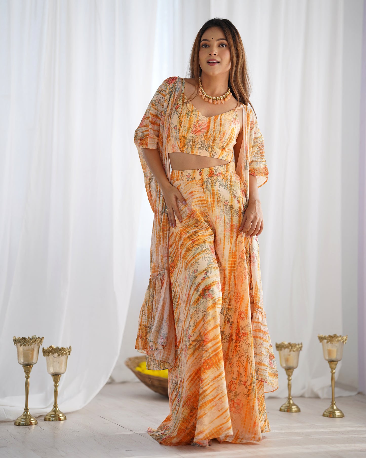 Trendy Floral Print Indo Western Shrug Palazzo Set For Women 🌸