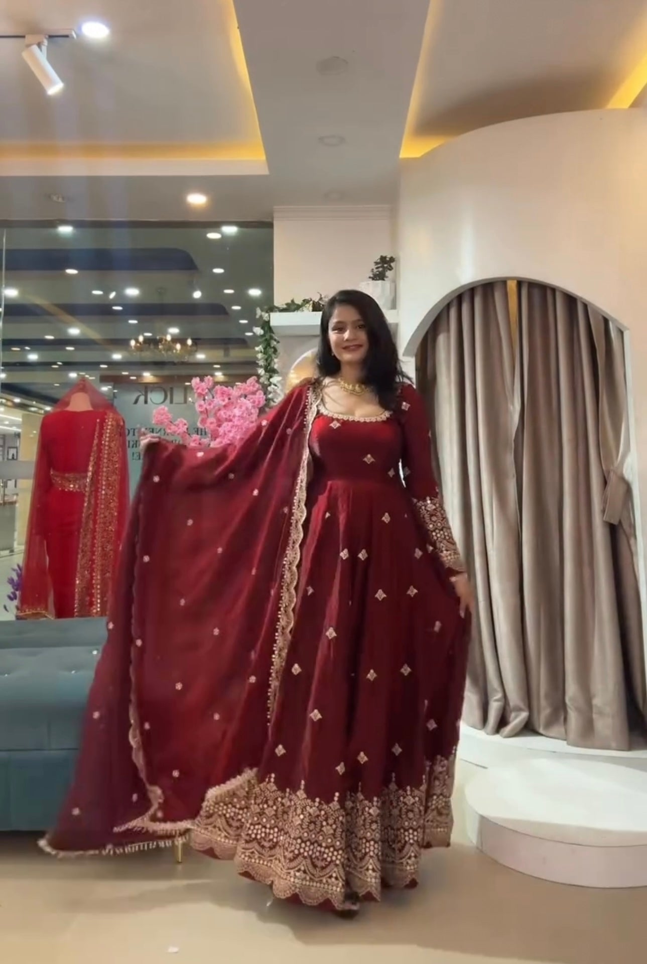 Pearl-Embellished Two Tone Fandy Silk Designer Gown Set