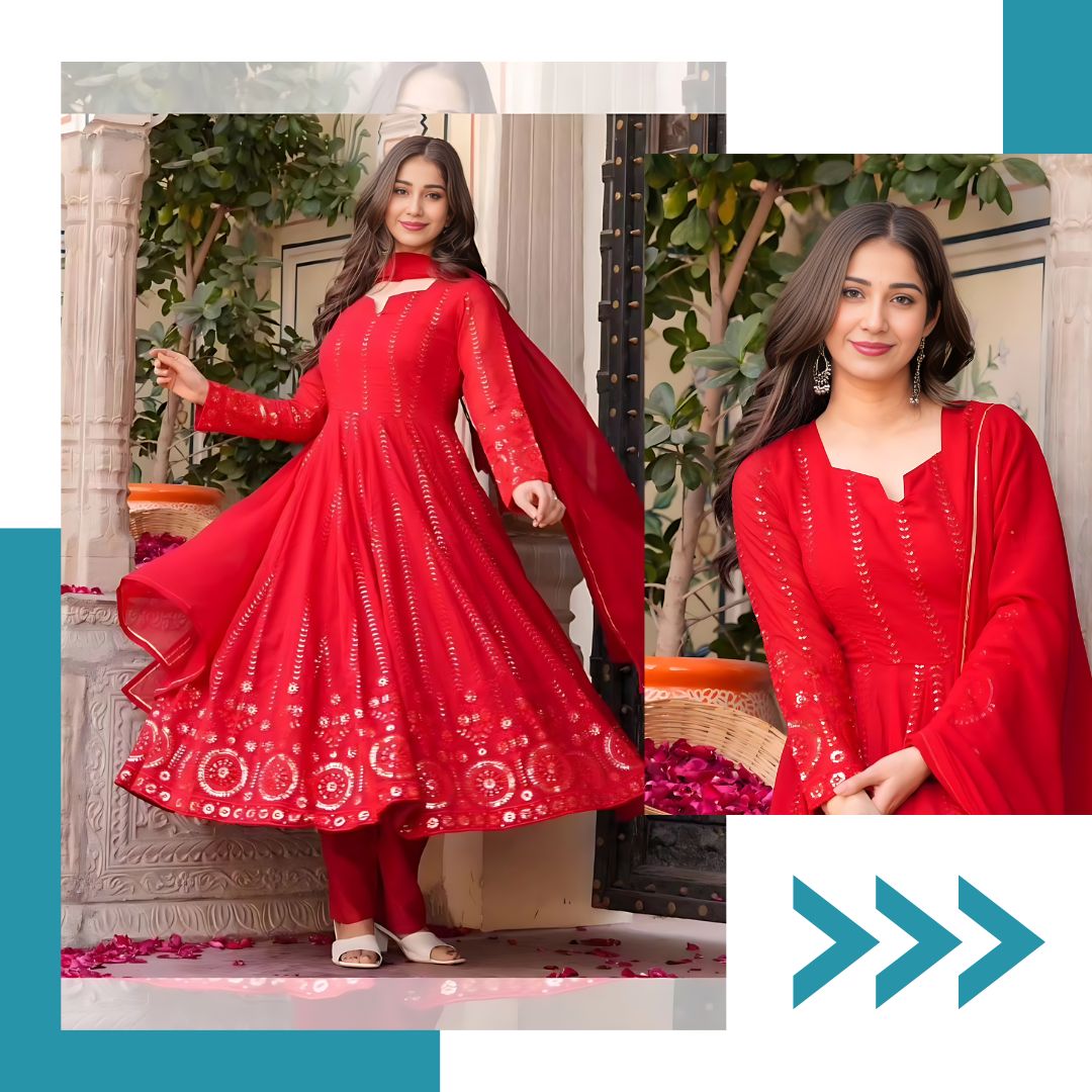 Red Embroidered Anarkali Suit with Dupatta ❤️✨