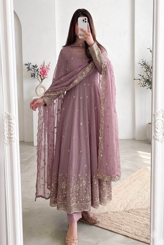 Elegant Heavy Crunchy Silk Gown Set β Embroidered Party Wear Collection