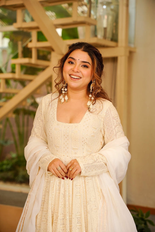 Royal Look Off White Anarkali Outfit