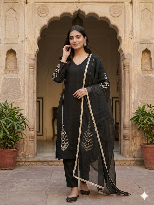 Elegant Roman Silk Embroidered Party Wear Set