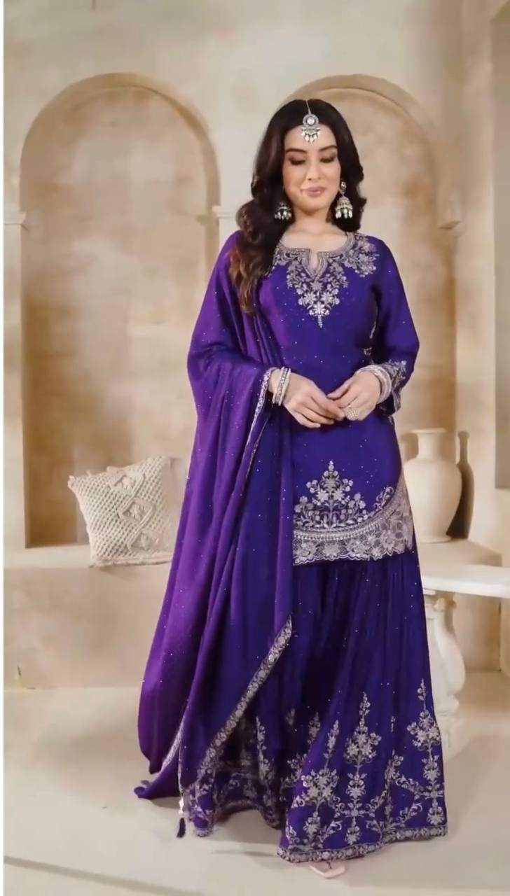 Royal Chinon Silk Moti Embroidery Party Wear Set β New Designer Collection