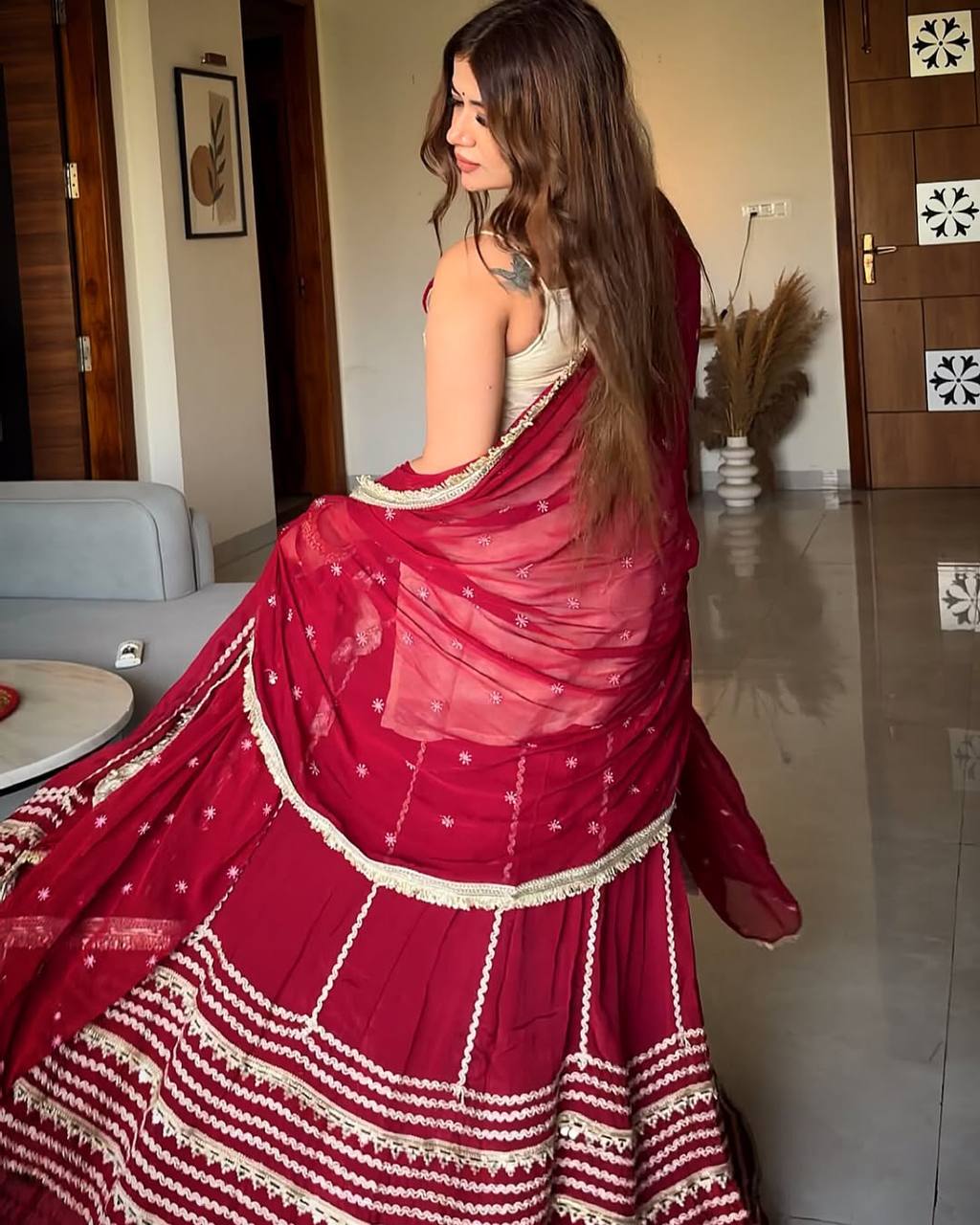 Premium Vichitra Silk Anarkali Suit Set For Women