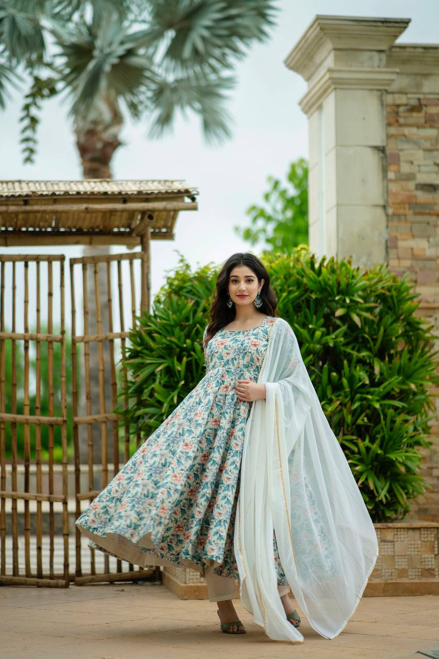 Zariya Multi Print Gown Suit Set ✨🌸