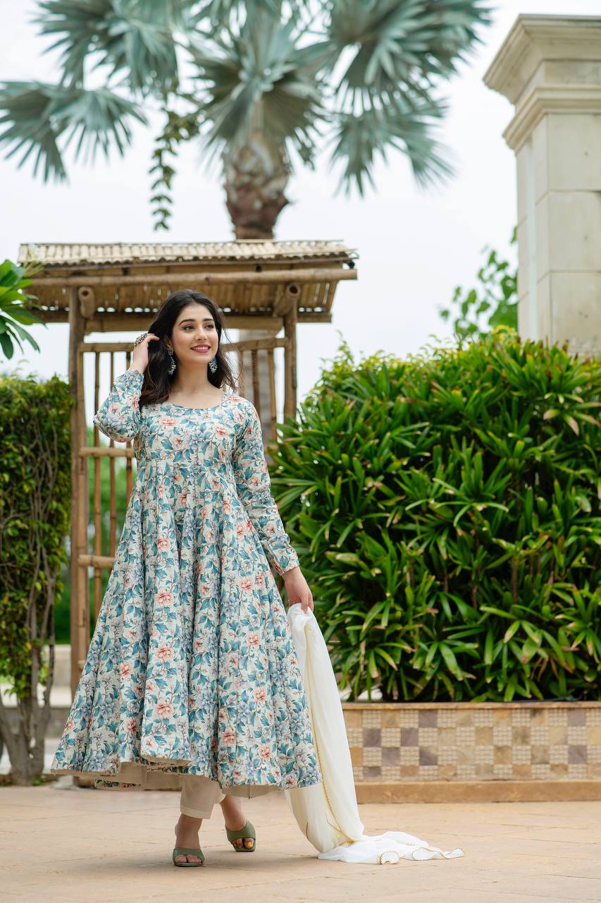 Zariya Multi Print Gown Suit Set ✨🌸