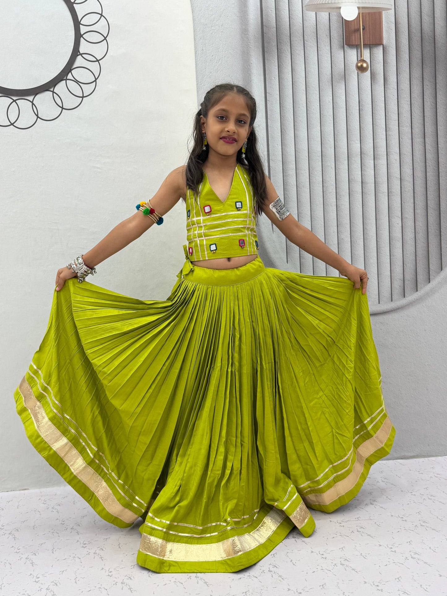 NAVRATRI SPECIAL KIDS LEHENGA CHOLI – MIRROR HANDWORK