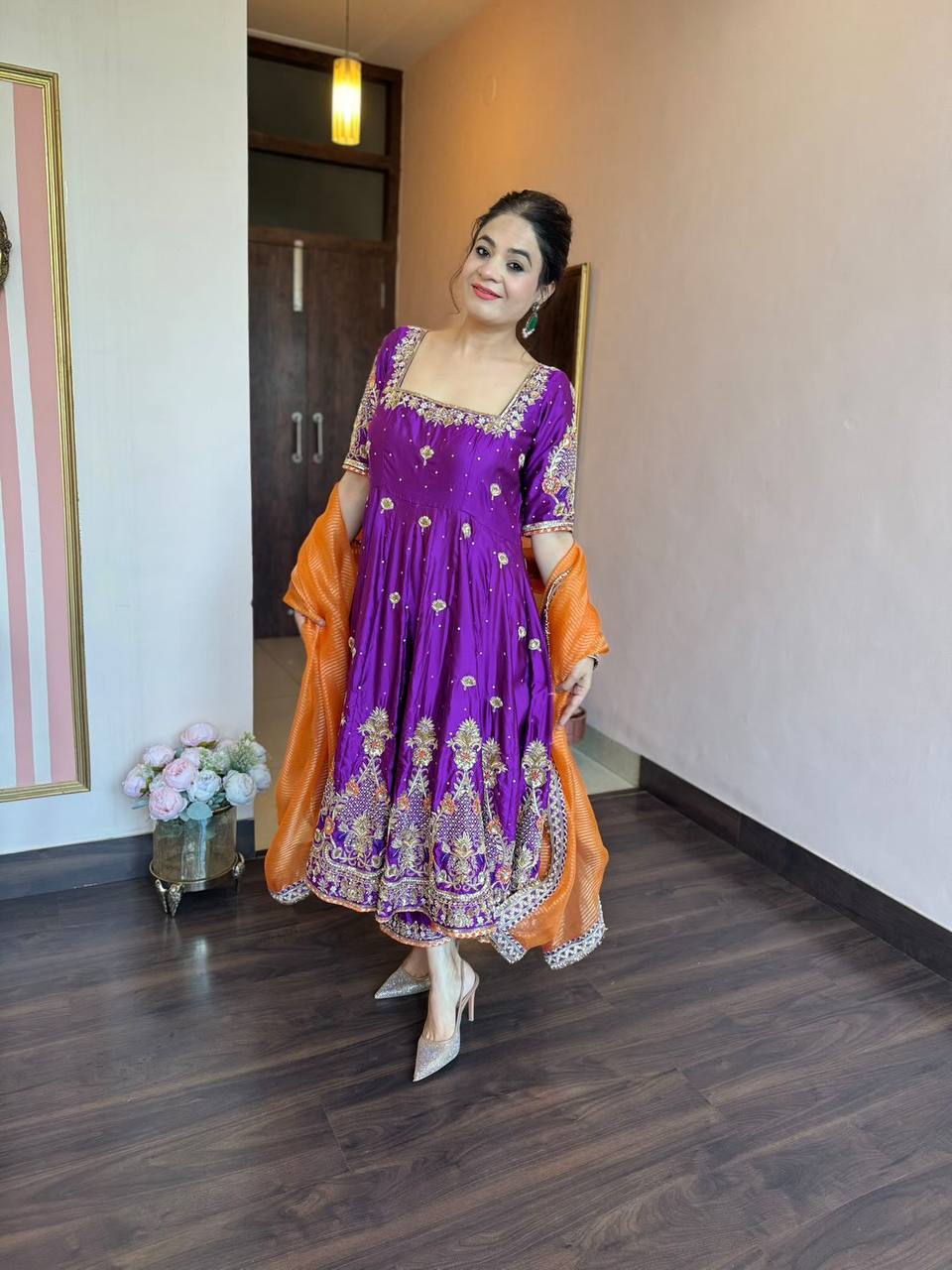 Royal Heavy Silk Embroidered Anarkali Suit Set For Women