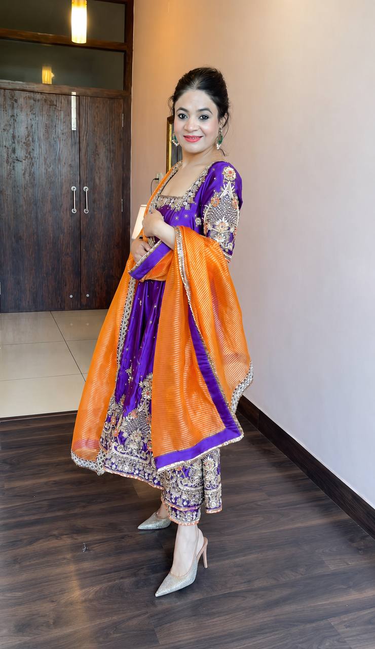 Royal Heavy Silk Embroidered Anarkali Suit Set For Women