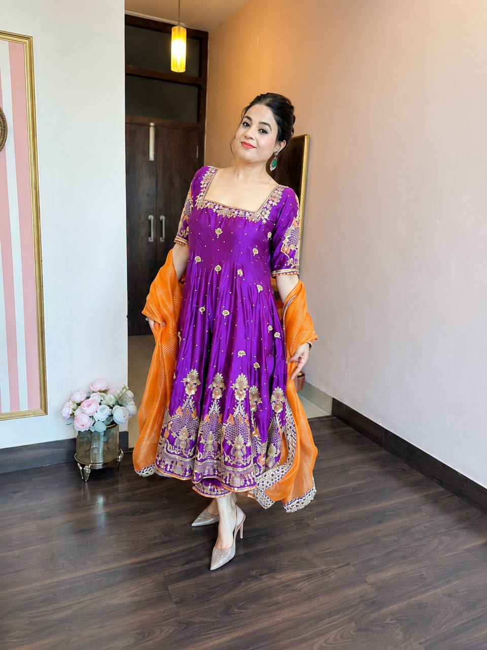 Royal Heavy Silk Embroidered Anarkali Suit Set For Women
