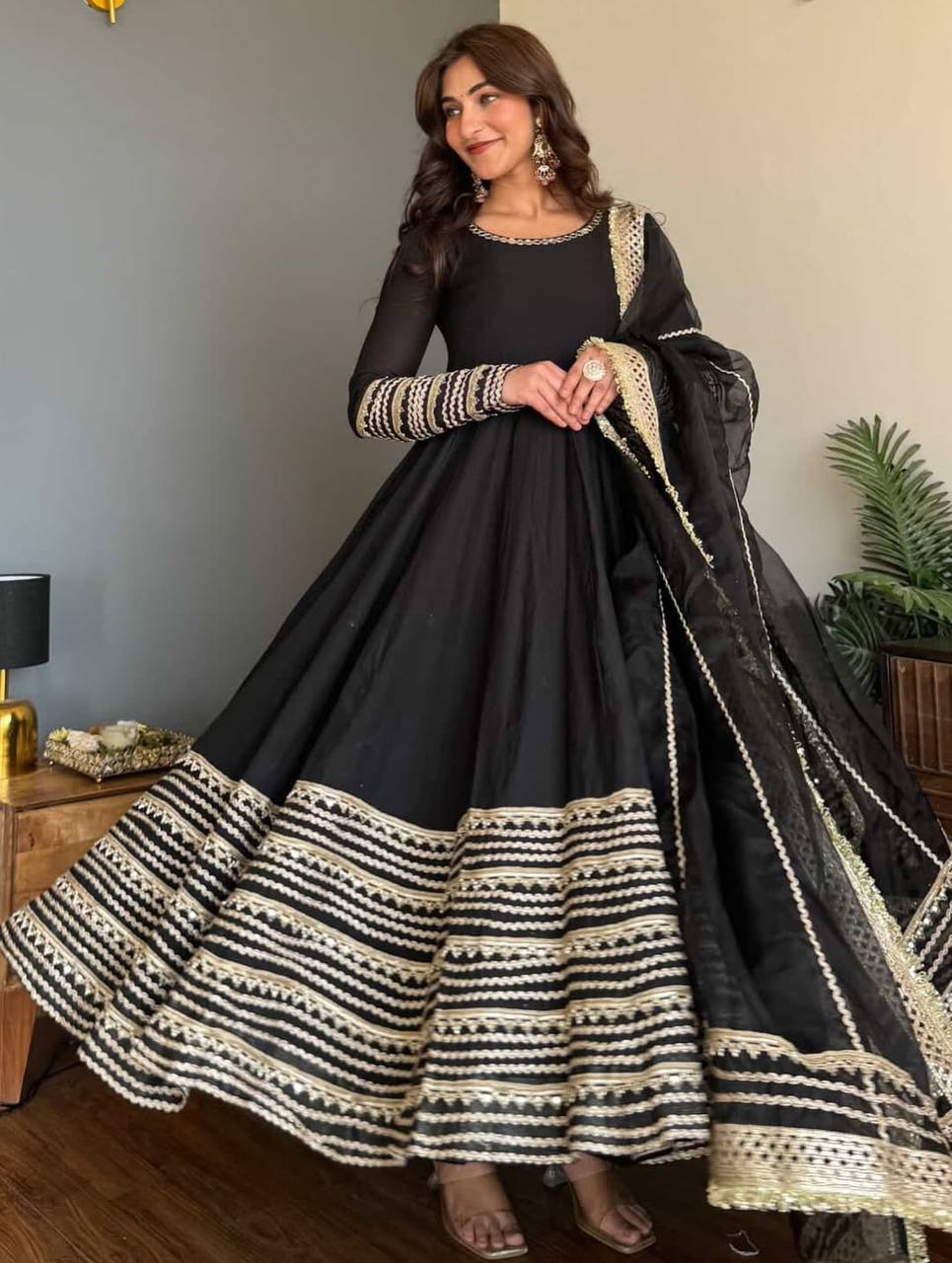 Premium Black Embroidered Anarkali Suit Set
