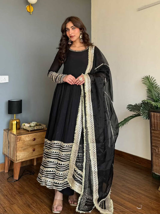 Premium Black Embroidered Anarkali Suit Set
