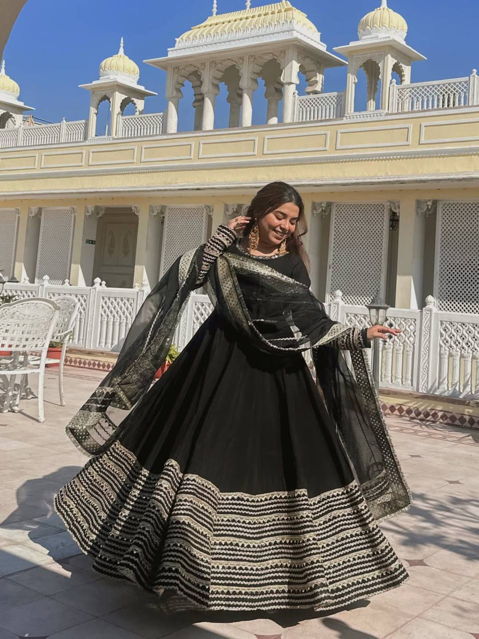 Premium Black Embroidered Anarkali Suit Set