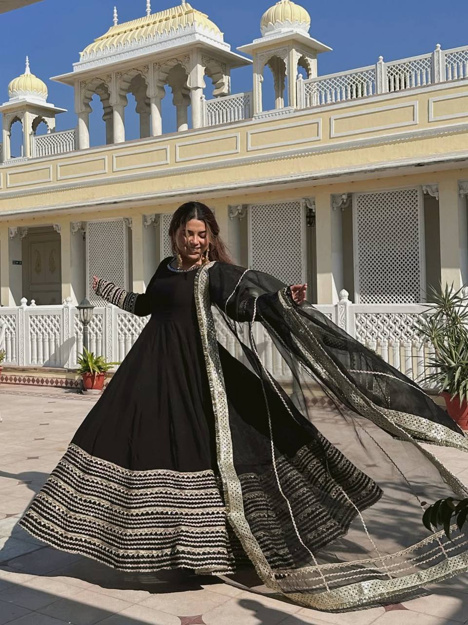 Premium Black Embroidered Anarkali Suit Set