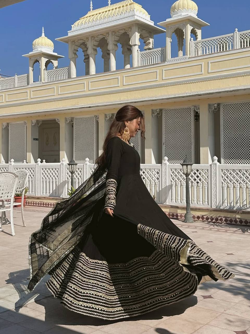 Premium Black Embroidered Anarkali Suit Set