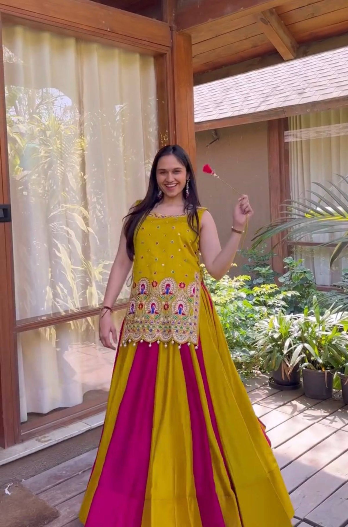 NAVRATRI SPECIAL VICHITRA SILK LEHENGA CHOLI WITH SHRUG