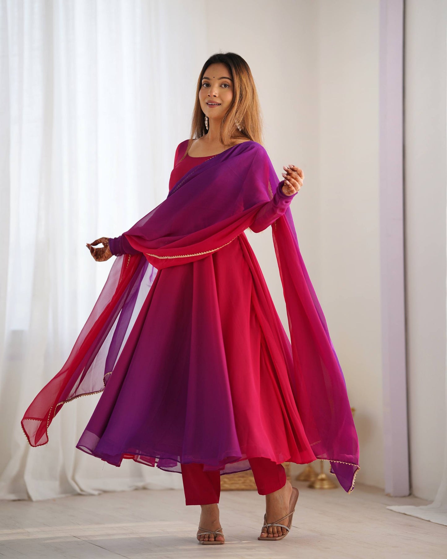 Trendy Colorful Fox Georgette Anarkali Suit Set For Women 🌈