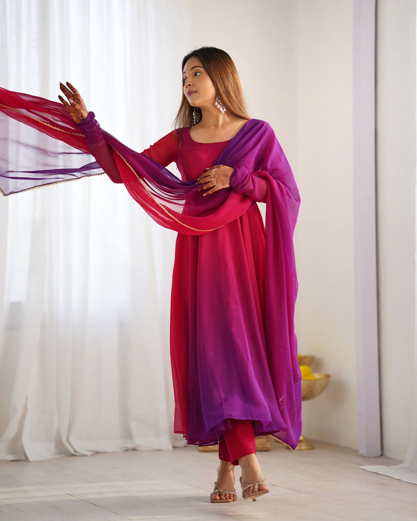 Trendy Colorful Fox Georgette Anarkali Suit Set For Women 🌈