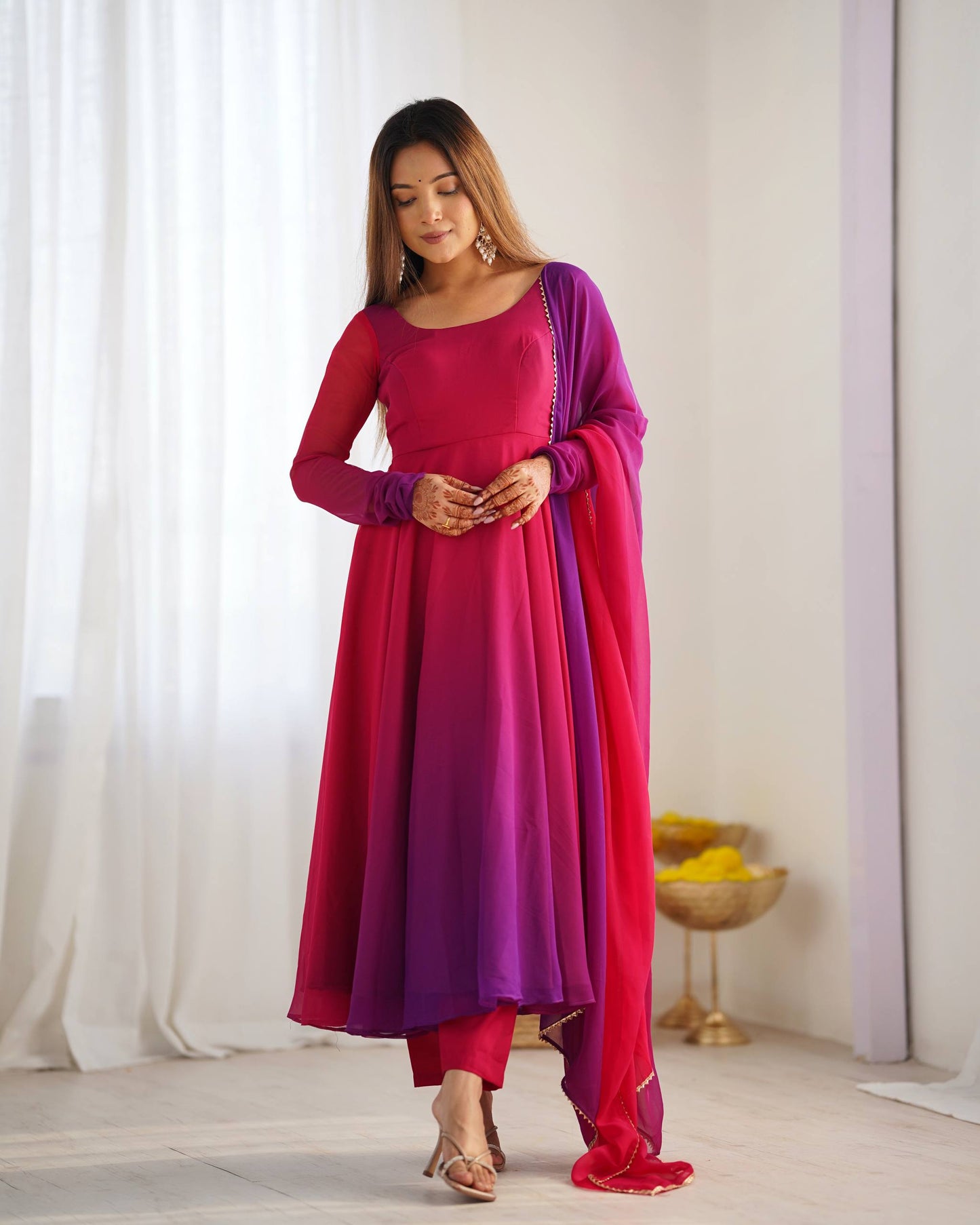 Trendy Colorful Fox Georgette Anarkali Suit Set For Women 🌈