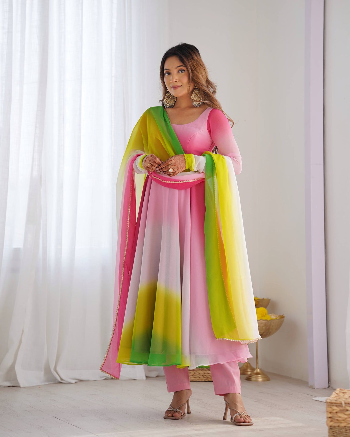 Trendy Colorful Fox Georgette Anarkali Suit Set For Women 🌈