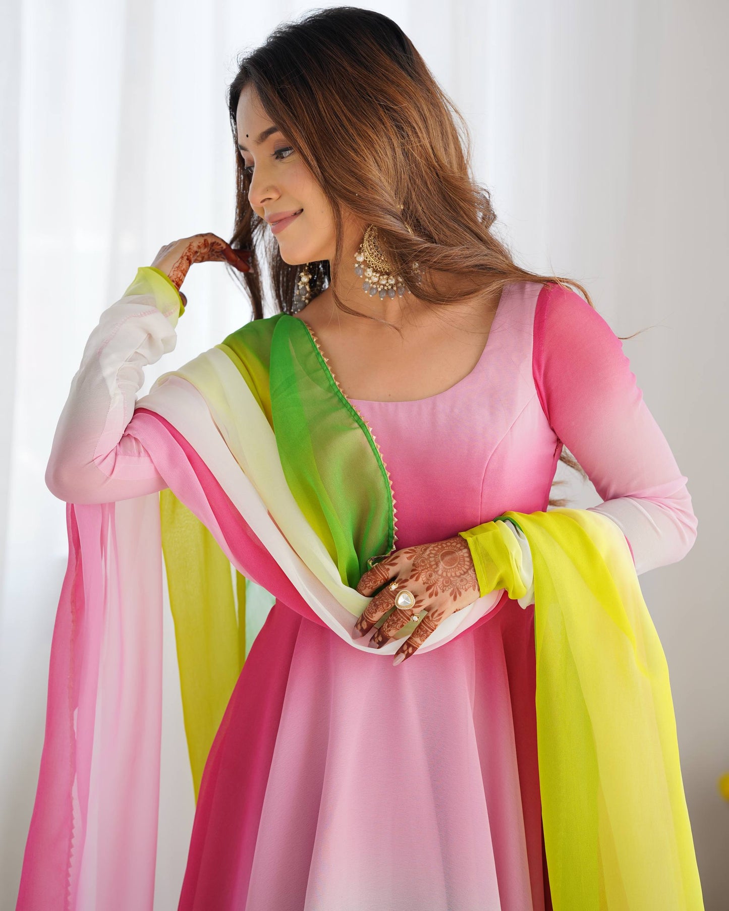 Trendy Colorful Fox Georgette Anarkali Suit Set For Women 🌈