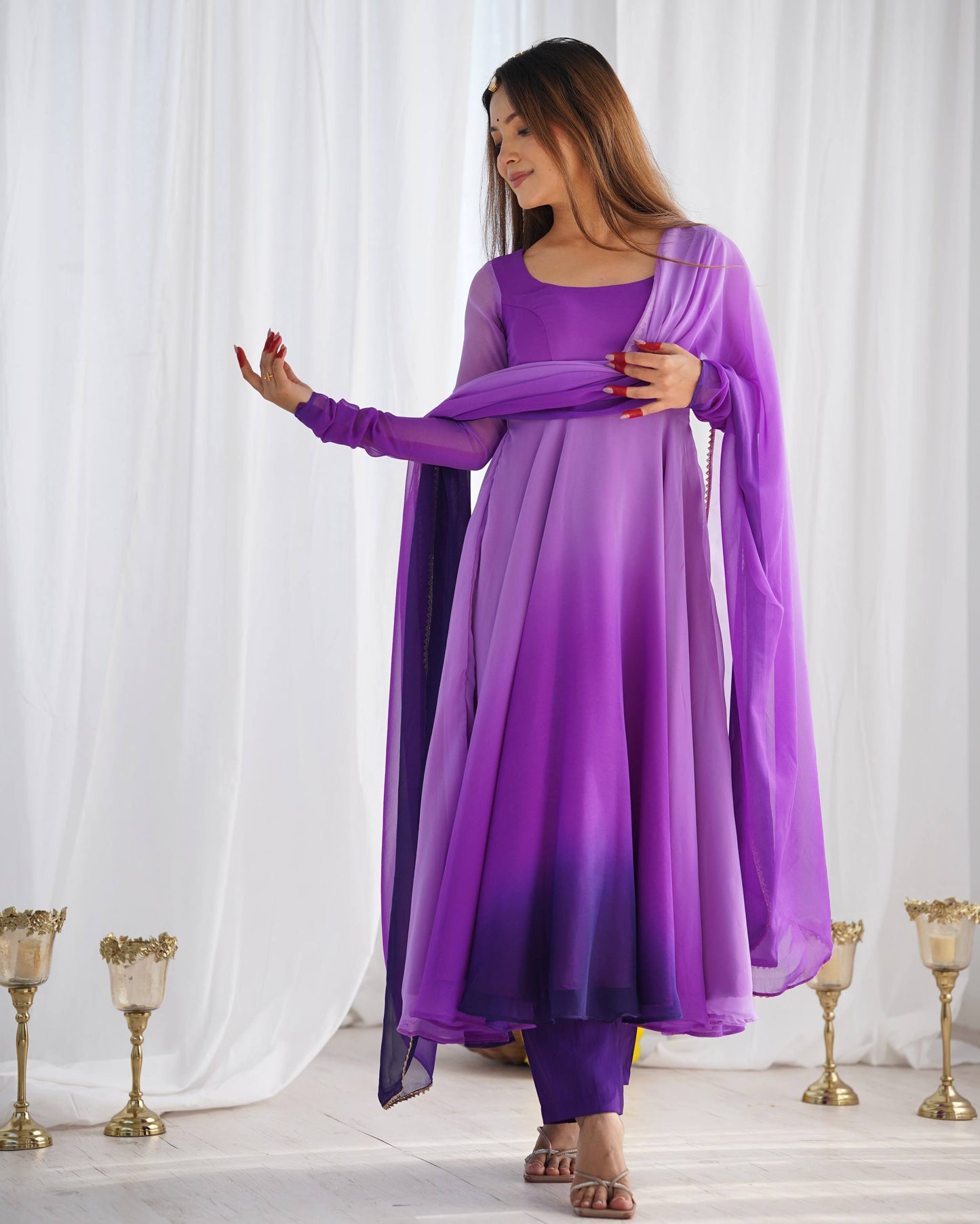Trendy Colorful Fox Georgette Anarkali Suit Set For Women 🌈