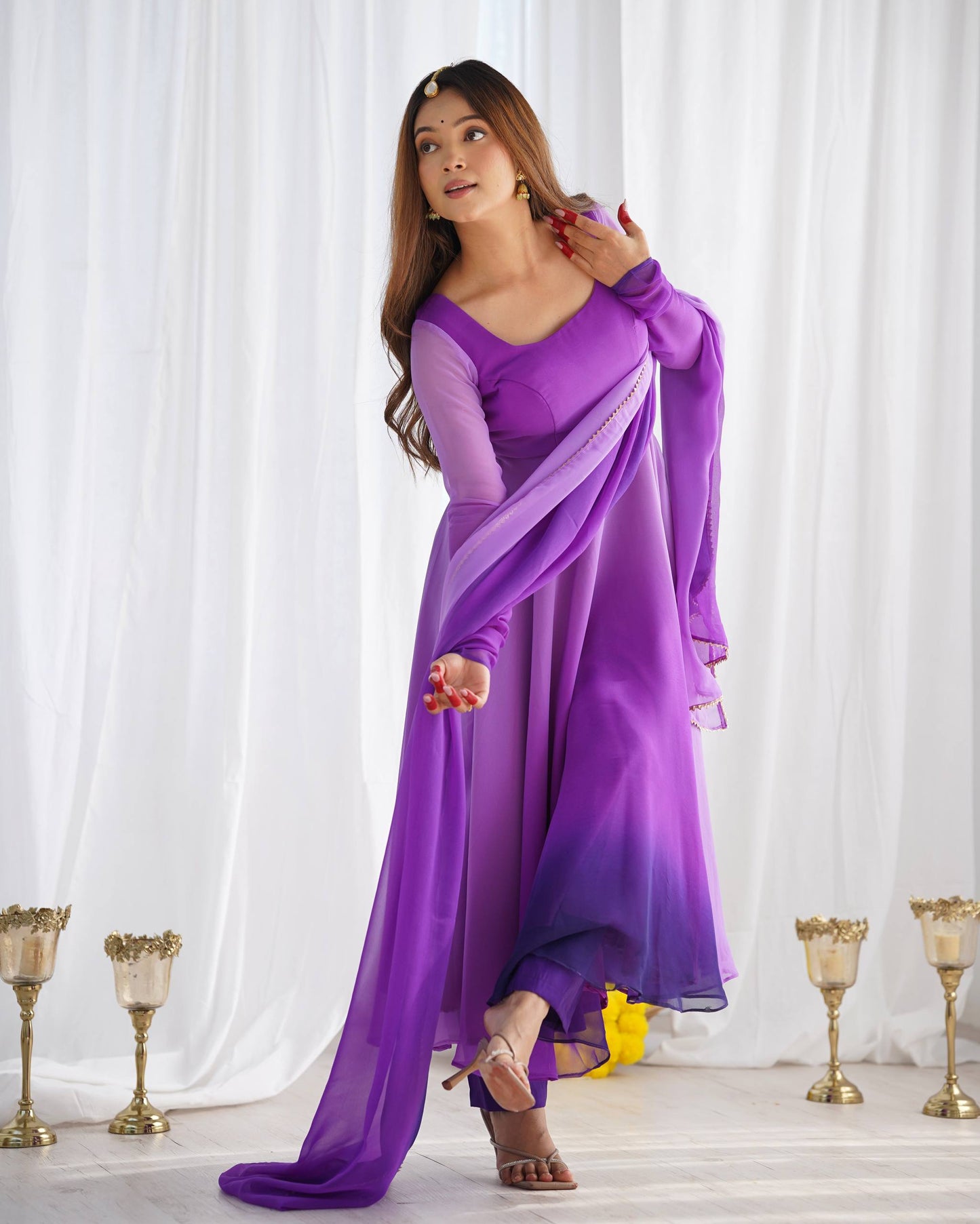 Trendy Colorful Fox Georgette Anarkali Suit Set For Women 🌈