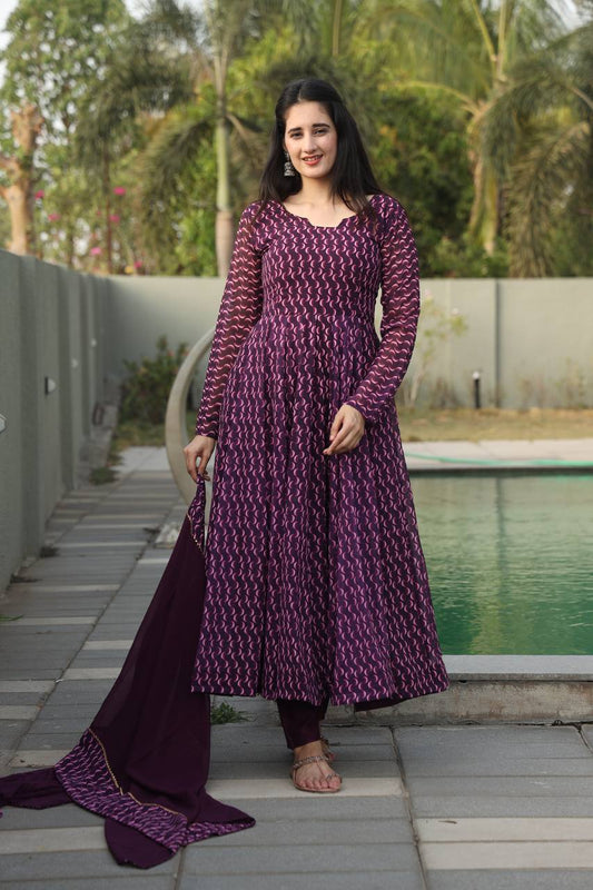 Ruhéva Wine Digital Print Anarkali Set ✨🍷