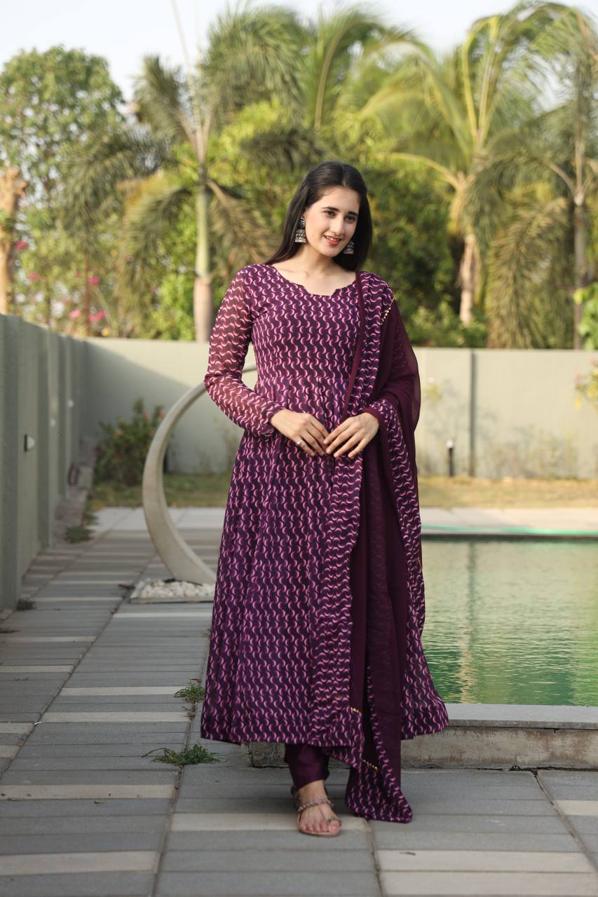Ruhéva Wine Digital Print Anarkali Set ✨🍷