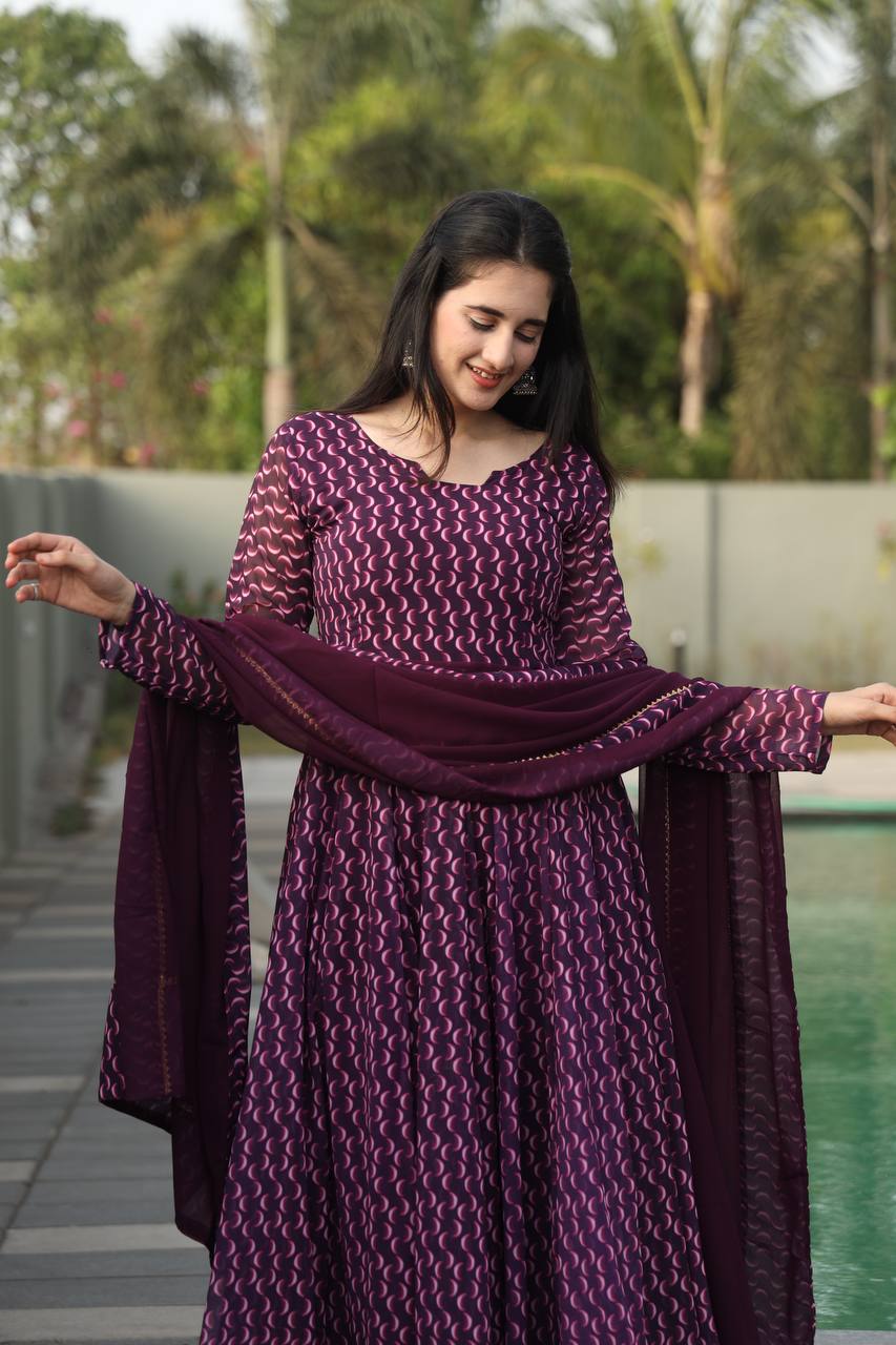 Ruhéva Wine Digital Print Anarkali Set ✨🍷