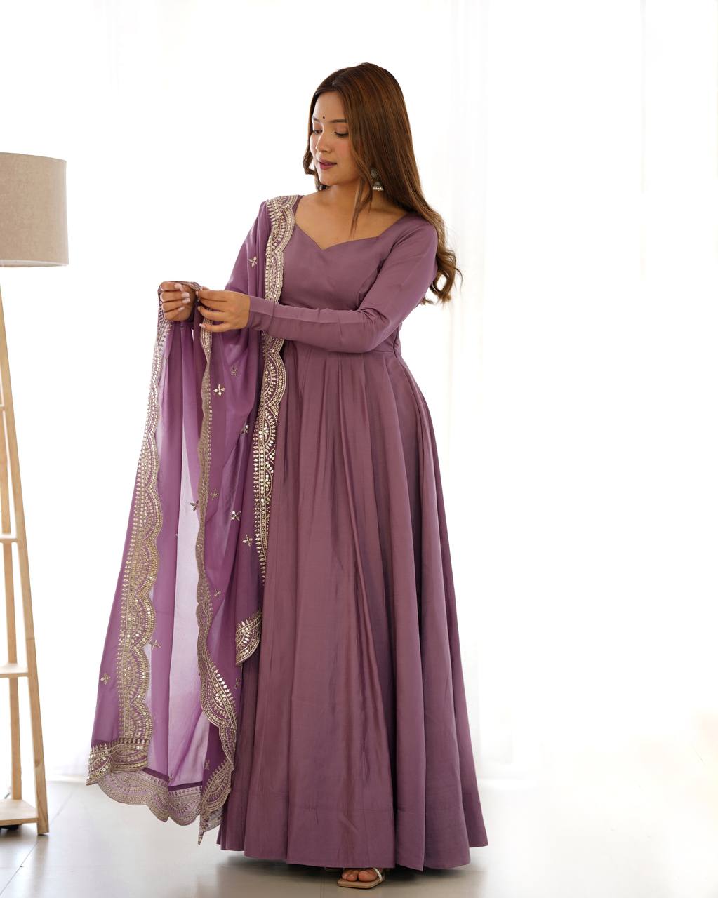 Luxury Roman Silk Chanderi Fully Flared Anarkali Suit Set For Women ✨