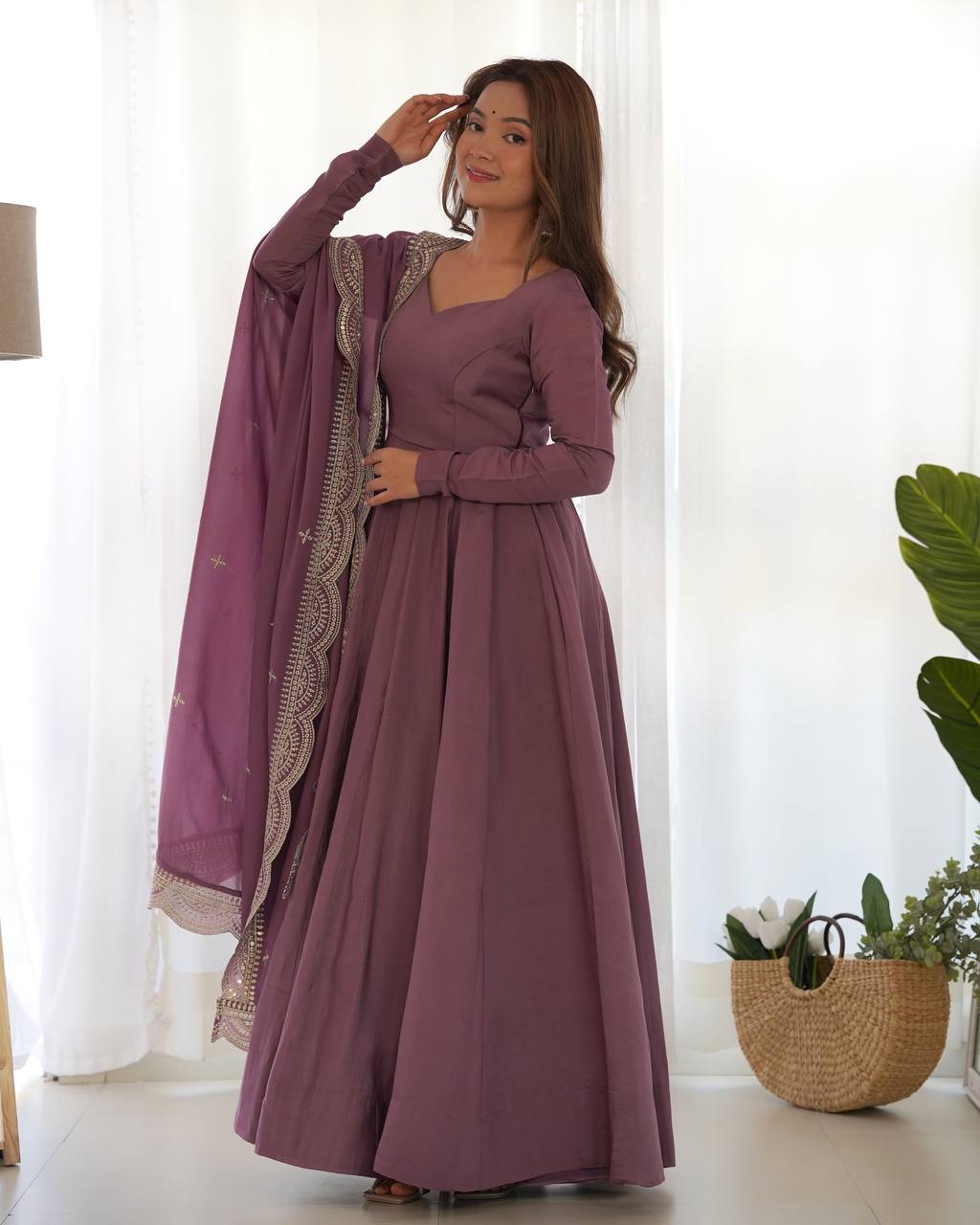 Luxury Roman Silk Chanderi Fully Flared Anarkali Suit Set For Women ✨