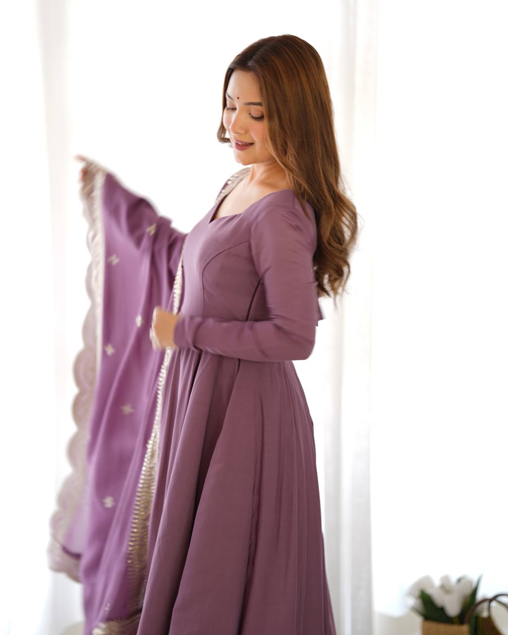 Luxury Roman Silk Chanderi Fully Flared Anarkali Suit Set For Women ✨