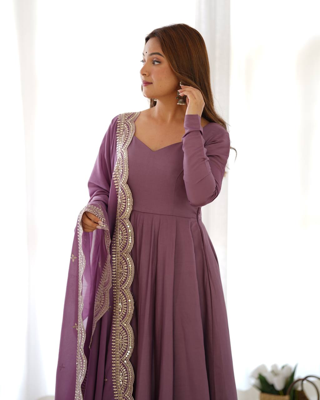 Luxury Roman Silk Chanderi Fully Flared Anarkali Suit Set For Women ✨