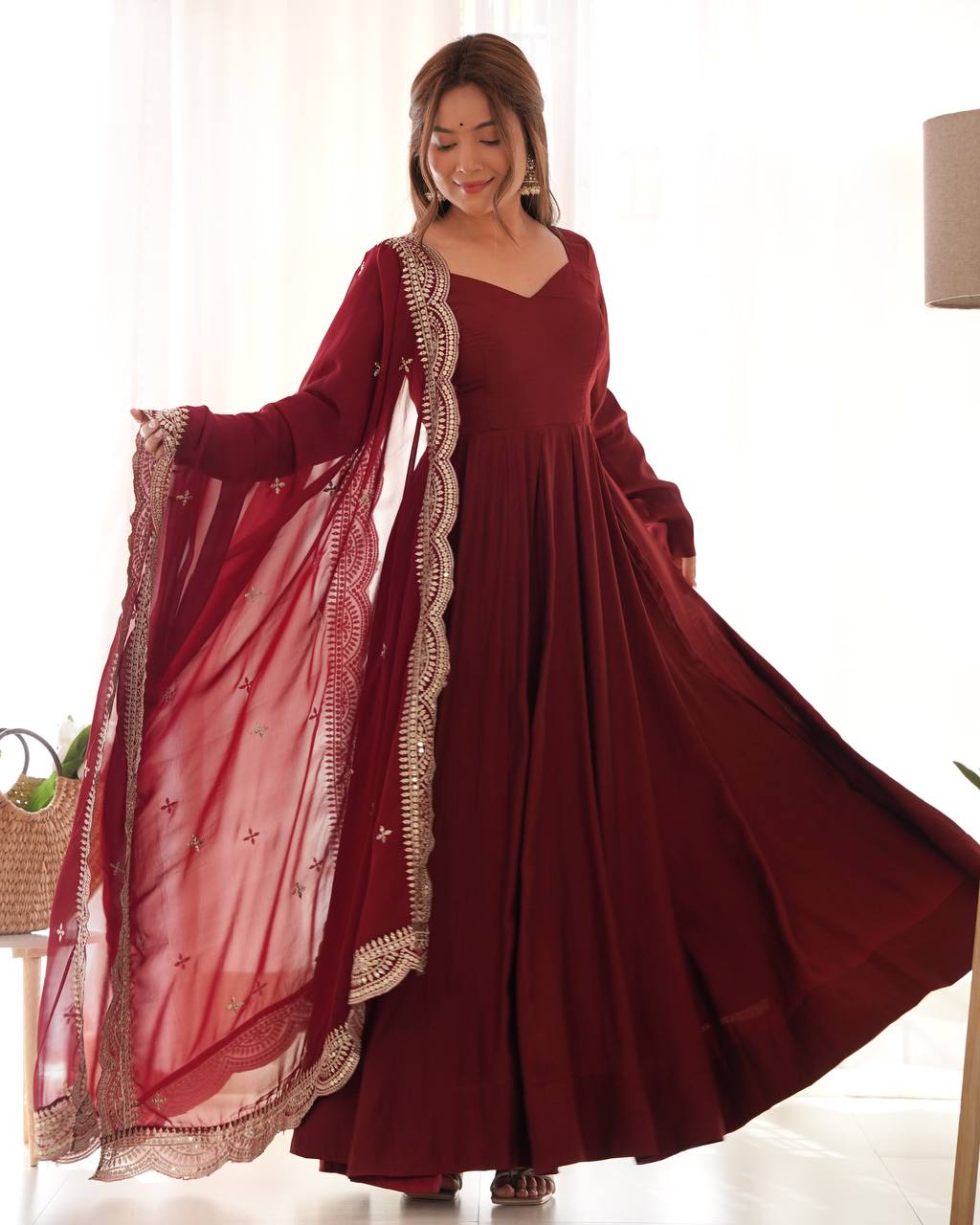 Luxury Roman Silk Chanderi Fully Flared Anarkali Suit Set For Women ✨
