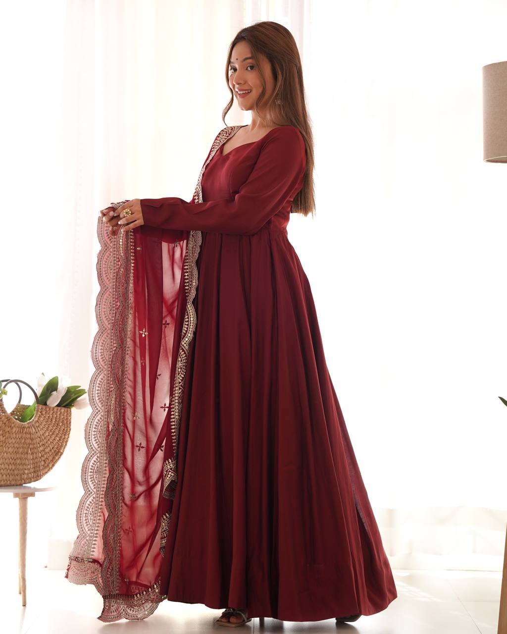 Luxury Roman Silk Chanderi Fully Flared Anarkali Suit Set For Women ✨