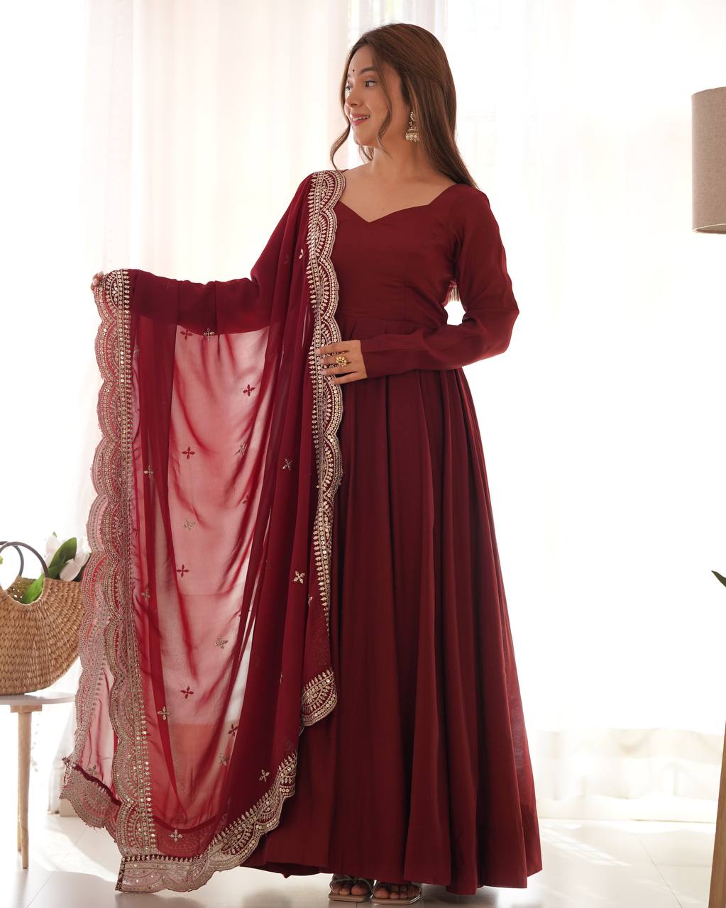 Luxury Roman Silk Chanderi Fully Flared Anarkali Suit Set For Women ✨