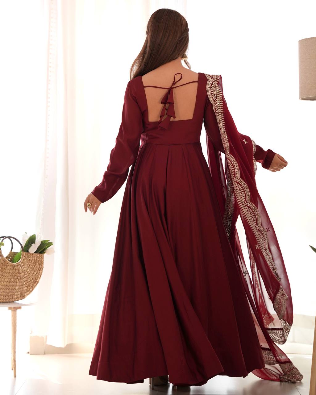 Luxury Roman Silk Chanderi Fully Flared Anarkali Suit Set For Women ✨