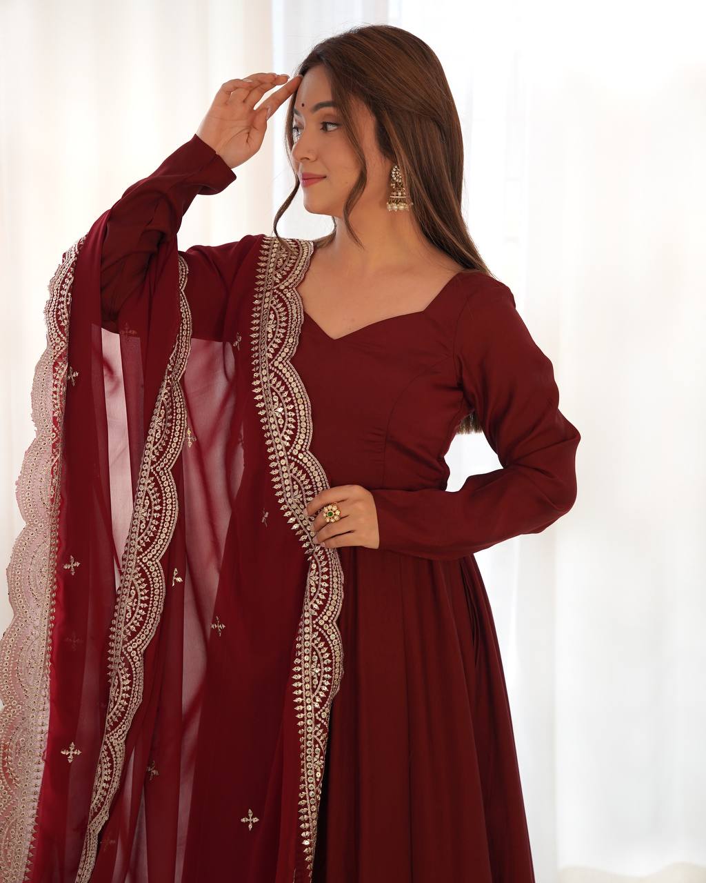 Luxury Roman Silk Chanderi Fully Flared Anarkali Suit Set For Women ✨