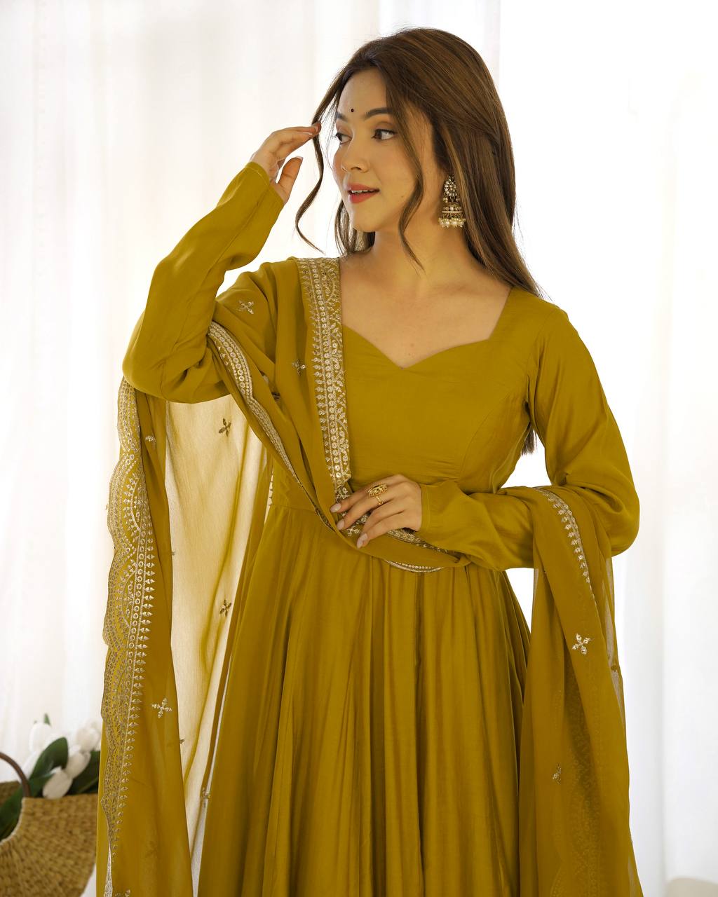 Luxury Roman Silk Chanderi Fully Flared Anarkali Suit Set For Women ✨