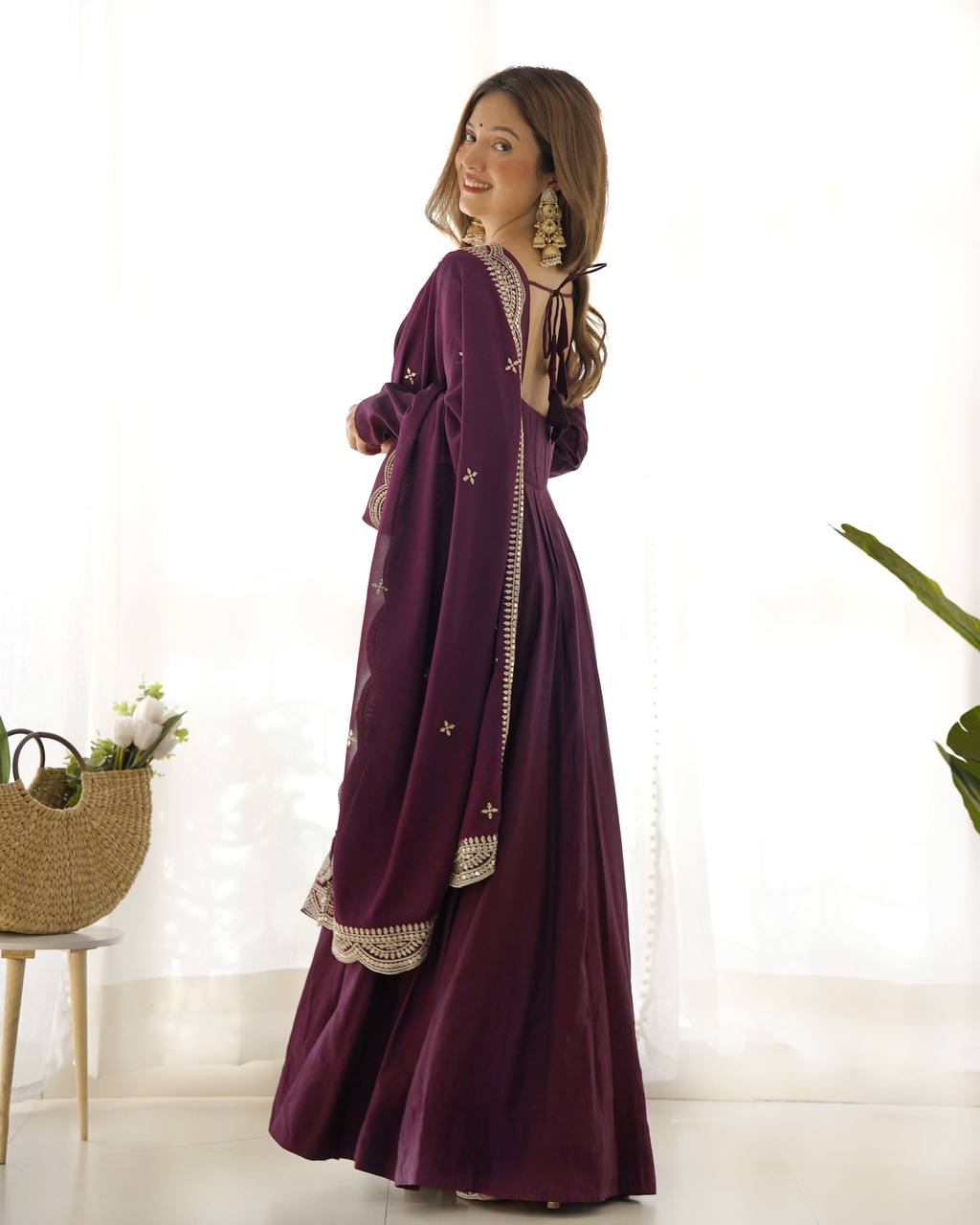 Luxury Roman Silk Chanderi Fully Flared Anarkali Suit Set For Women ✨