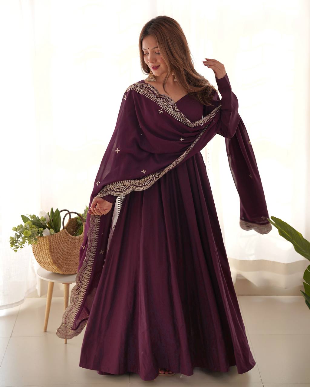 Luxury Roman Silk Chanderi Fully Flared Anarkali Suit Set For Women ✨